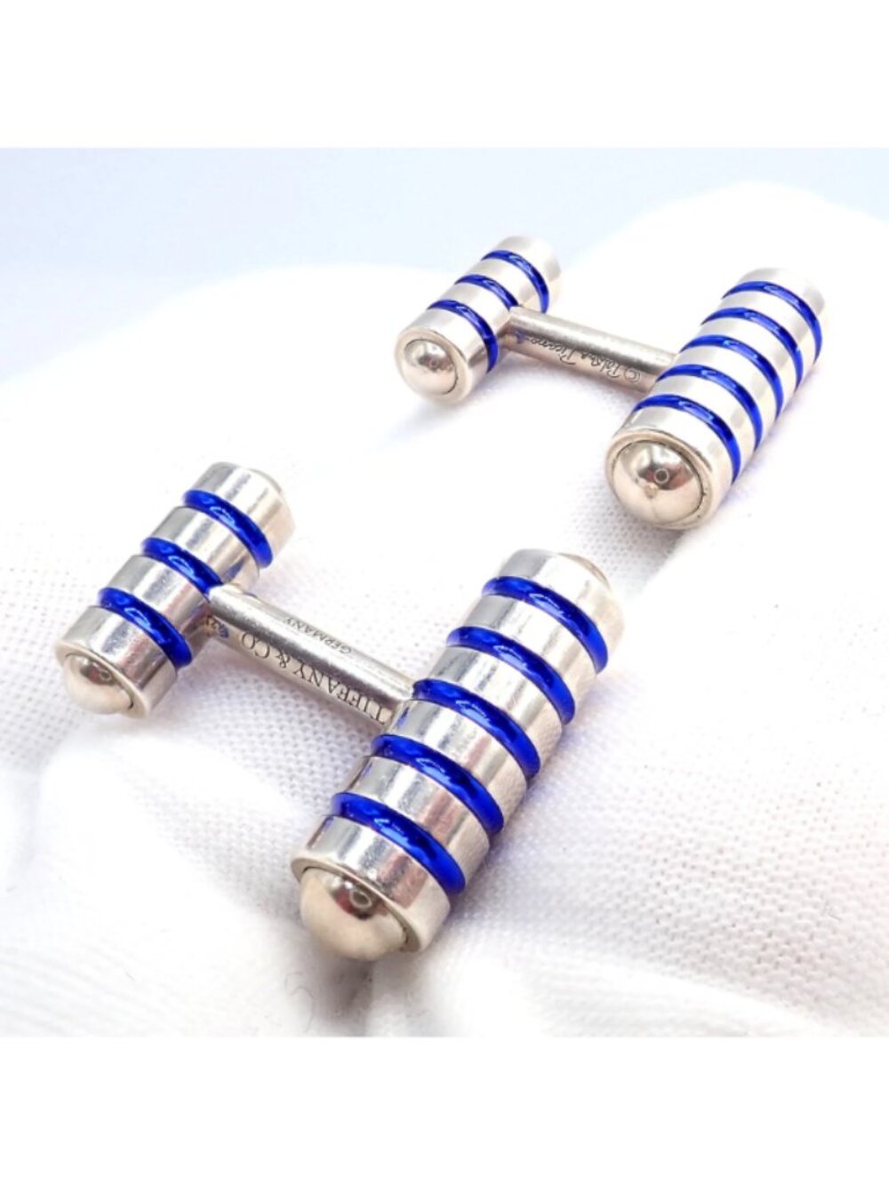 Tiffany & Co. Picasso Sterling Silver Cobalt Blue Enamel Cufflinks Germany - Picture 7 of 10